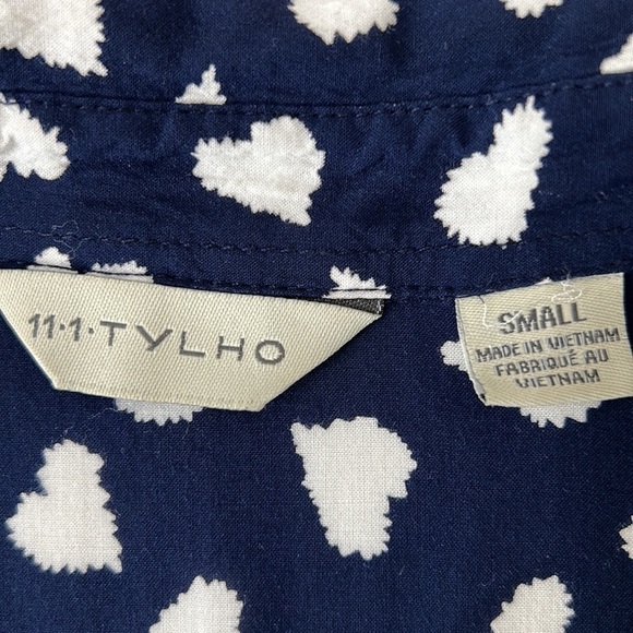 11•1•TYLHO Anthropologie long sleeved navy blue with white hearts ruffle size S - Picture 7 of 9